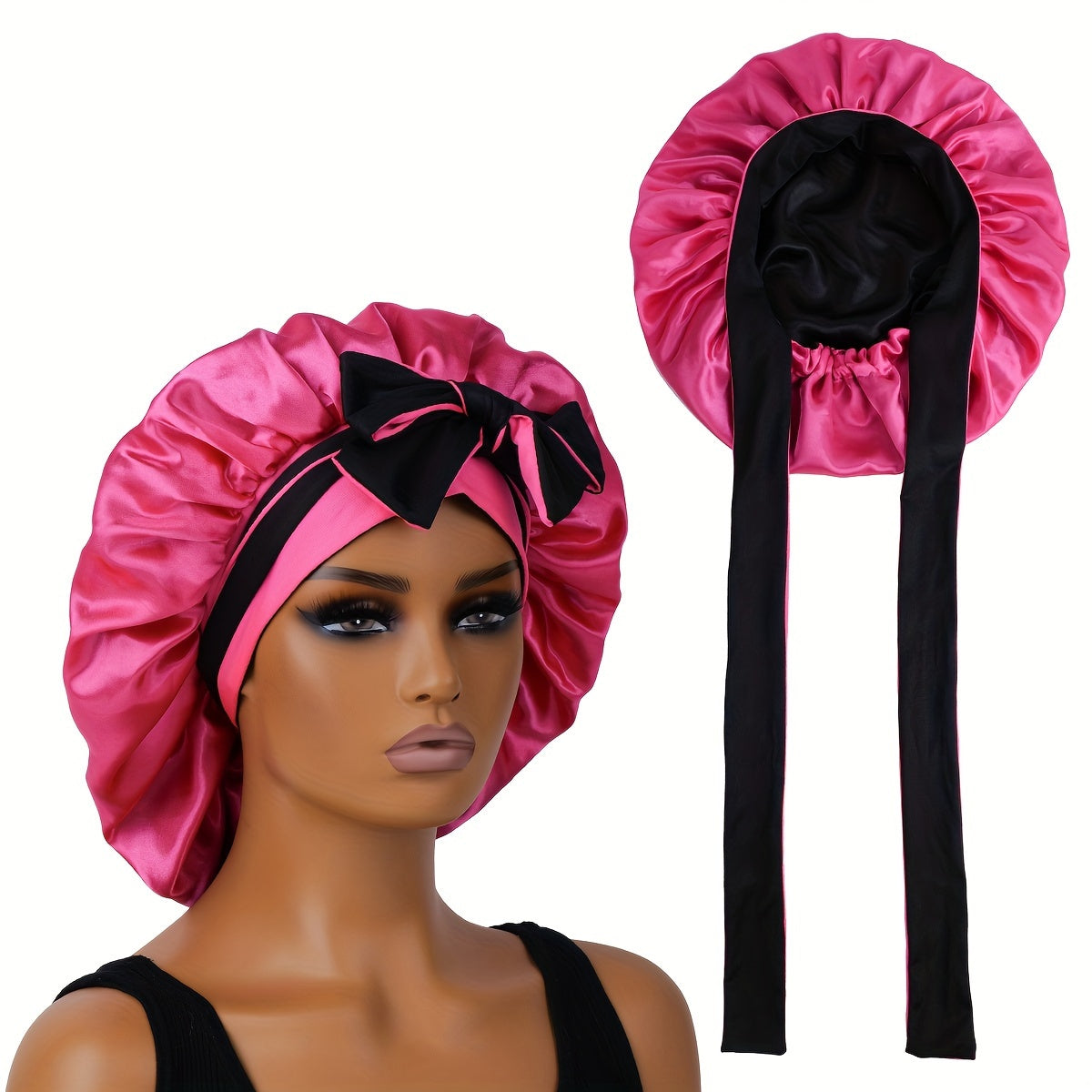 1pc Double-Layered Reversible Sleep Satin Bonnet with Long Straps, Hair Care Accessory for Women, Beauty Salon Hair Tools
